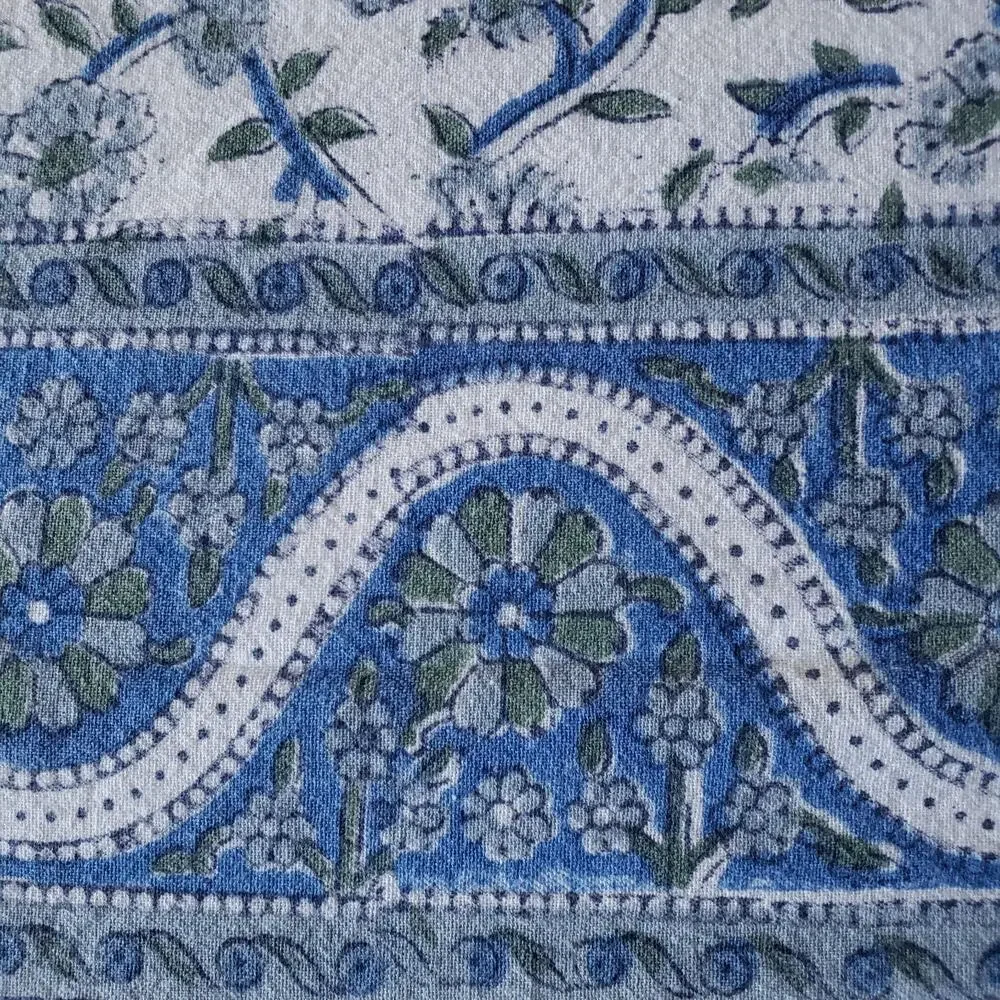 Vintage India Arts Cotton Tablecloth 67x73 Blue White Floral Powerloom India